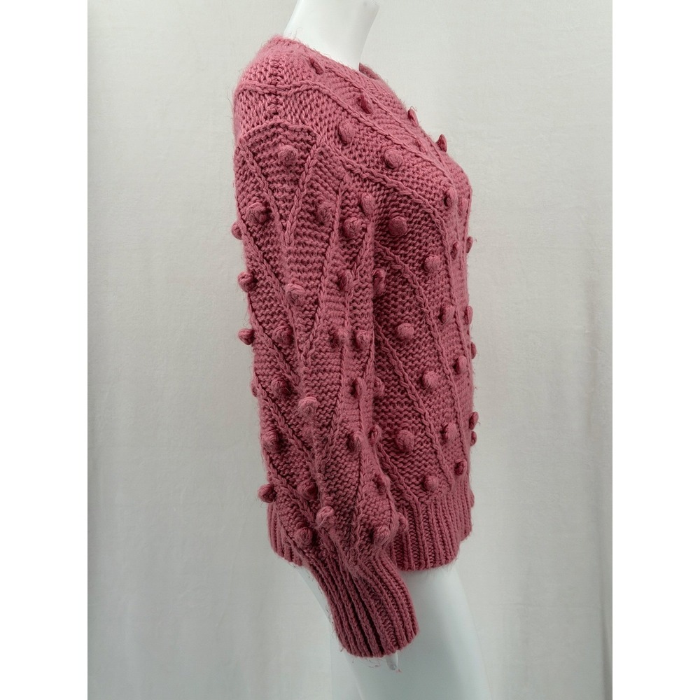C/Meo Collective Sweater Women XS Pink Trade Places Pom 3D Chunky Knit Fall Boho - Picture 3 of 10